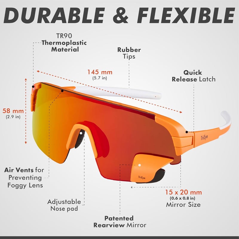 TriEye Store Cycling Glasses with Rear-view Mirror - Sports Sunglasses for Men & Women - UV-400 Protection - Image 5